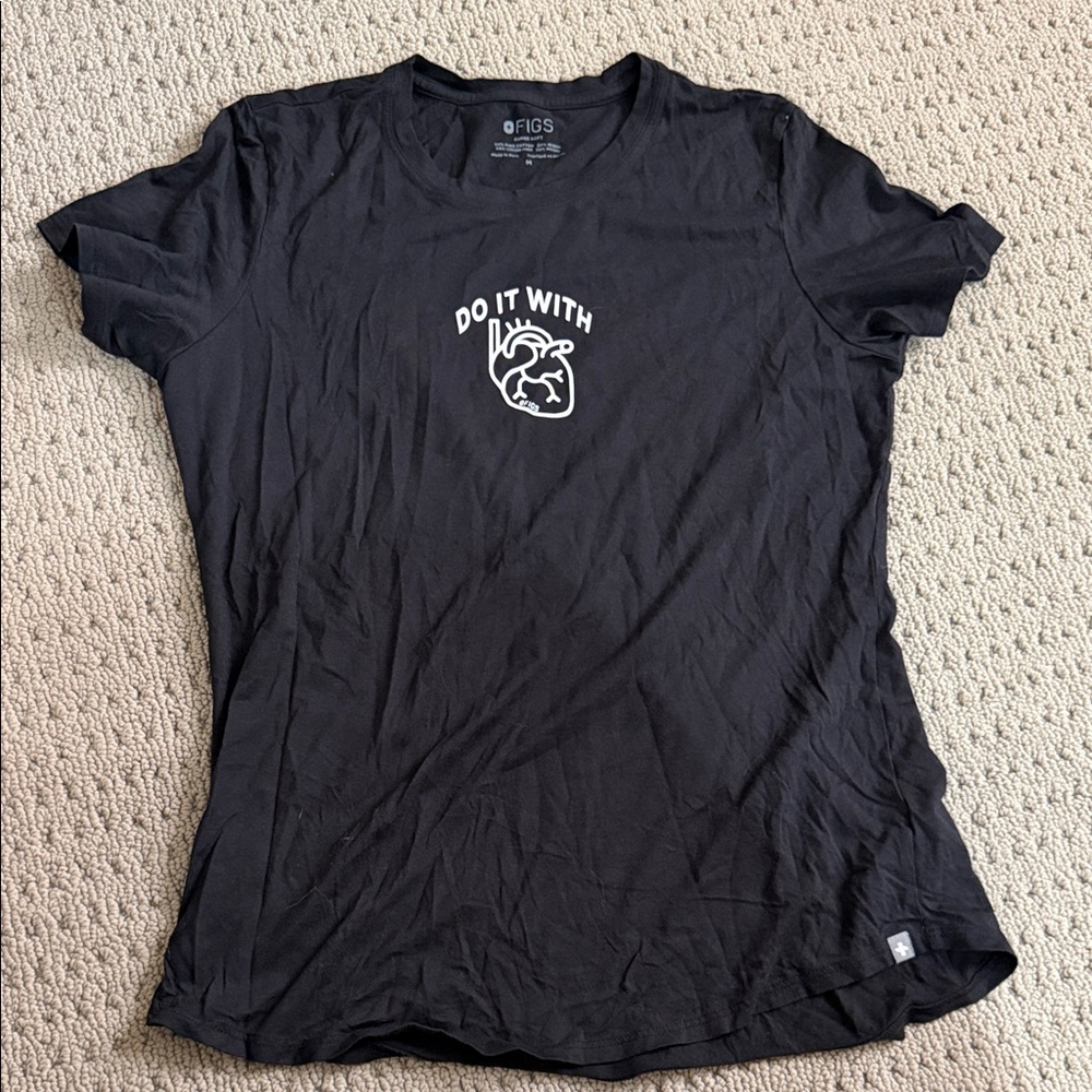 FIGS Black T-Shirt with Heart Graphic